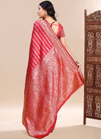 Vegaa Fashion Red Lichi Silk Embroidered Wedding Wear Saree | Grocsy