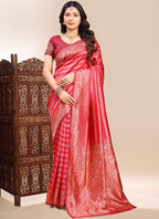 Vegaa Fashion Red Lichi Silk Embroidered Wedding Wear Saree | Grocsy