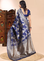 Vegaa Fashion Dark_Blue Lichi Silk Embroidered Wedding Wear Saree | Grocsy