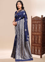 Vegaa Fashion Dark_Blue Lichi Silk Embroidered Wedding Wear Saree | Grocsy