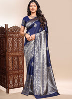 Vegaa Fashion Dark_Blue Lichi Silk Embroidered Wedding Wear Saree | Grocsy