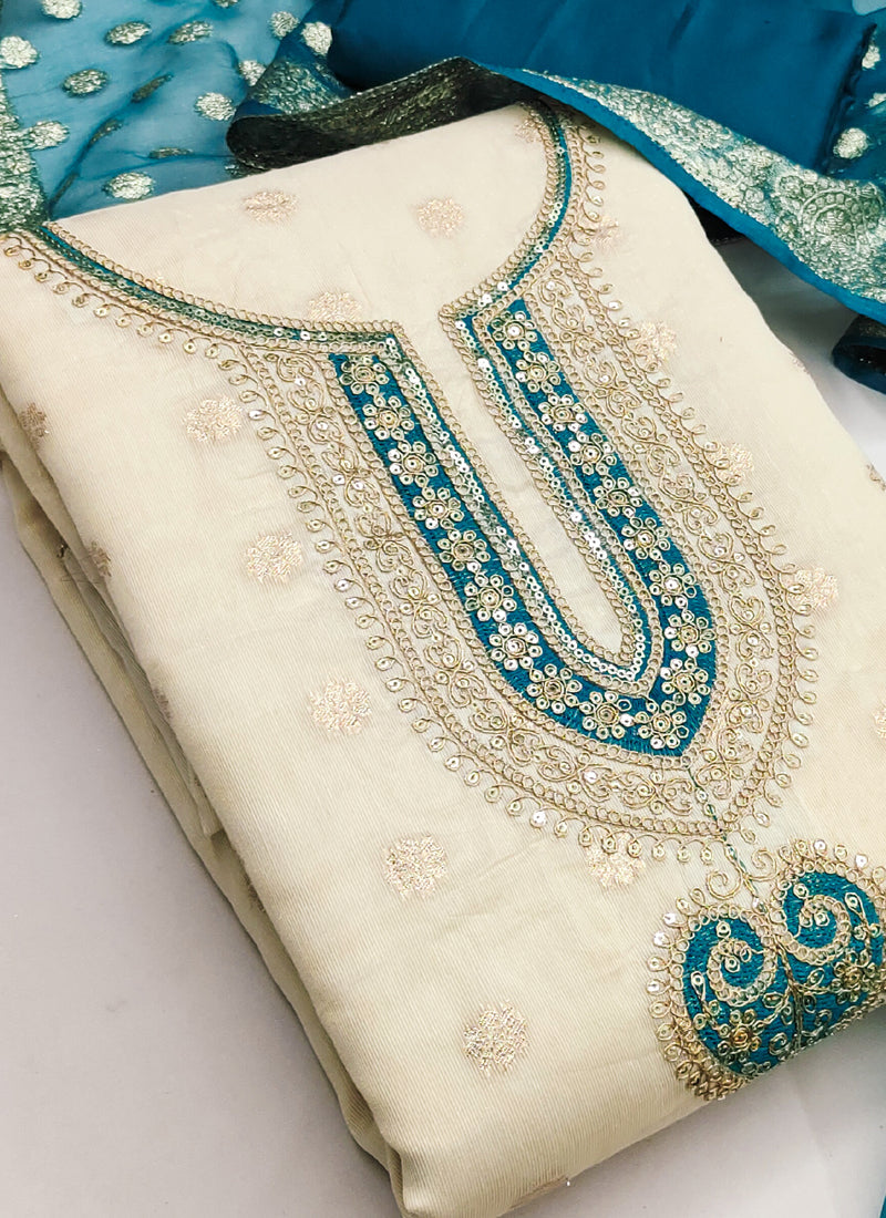 Vegaa Fashion Cream Embroidered salwar suit | Grocsy