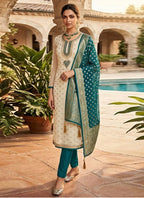 Vegaa Fashion Cream Embroidered salwar suit | Grocsy