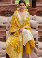 Vegaa Fashion Cream Embroidered salwar suit | Grocsy