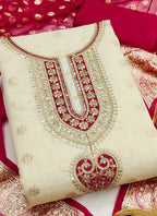 Vegaa Fashion Cream Embroidered salwar suit | Grocsy