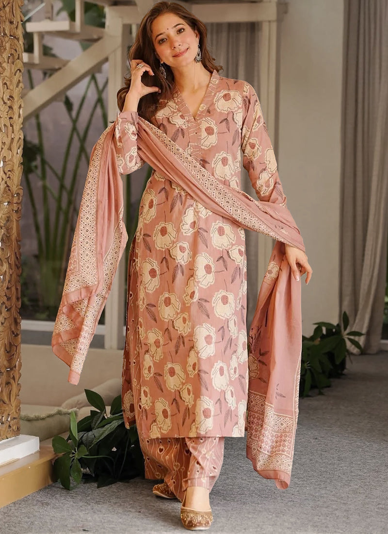 Vegaa Fashion Light-Pink Printed Cotton Salwar Suit | Grocsy