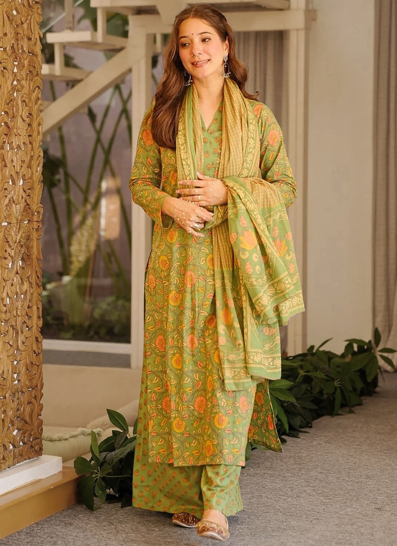 Vegaa Fashion Green Printed Cotton Salwar Suit | Grocsy