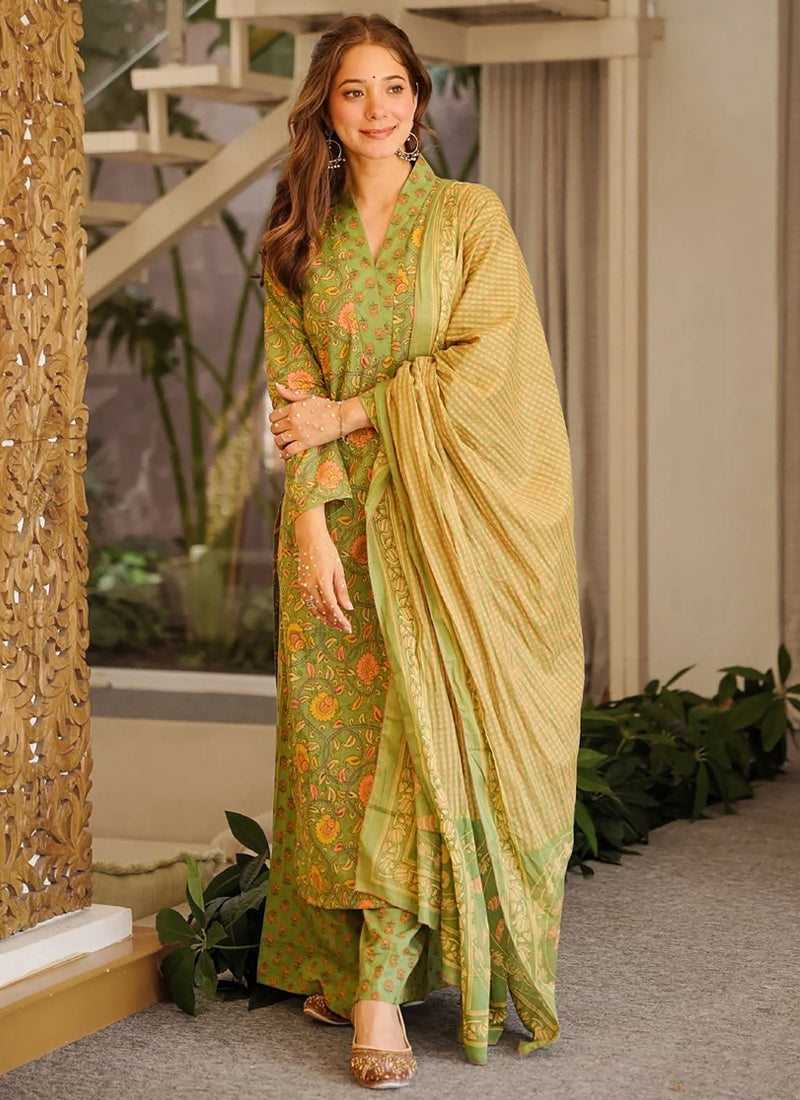 Vegaa Fashion Green Printed Cotton Salwar Suit | Grocsy