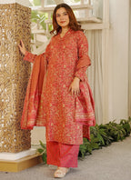 Vegaa Fashion Red Orange Printed Cotton Salwar Suit | Grocsy