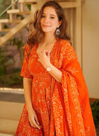 Vegaa Fashion Orange Printed Muslin Salwar Suit | Grocsy