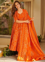 Vegaa Fashion Orange Printed Muslin Salwar Suit | Grocsy