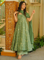 Vegaa Fashion Green Printed Muslin Salwar Suit | Grocsy