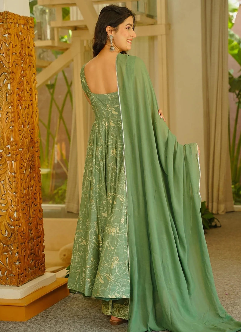Vegaa Fashion Green Printed Muslin Salwar Suit | Grocsy