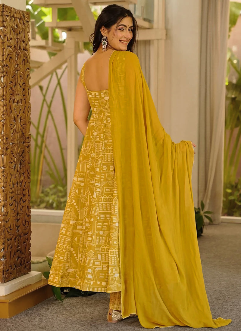 Vegaa Fashion Yellow Printed Muslin Salwar Suit | Grocsy