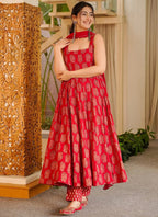 Vegaa Fashion Red Printed Muslin Salwar Suit | Grocsy