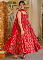 Vegaa Fashion Red Printed Muslin Salwar Suit | Grocsy