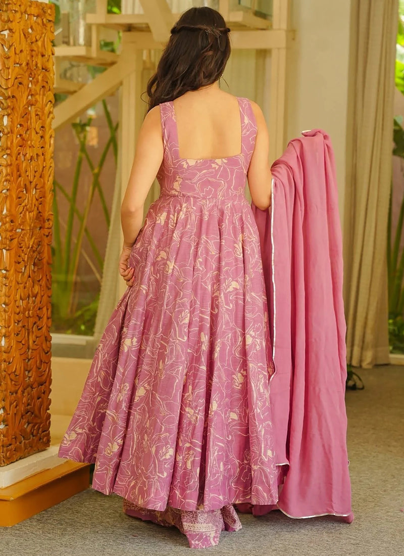 Vegaa Fashion Pink Printed Muslin Salwar Suit | Grocsy