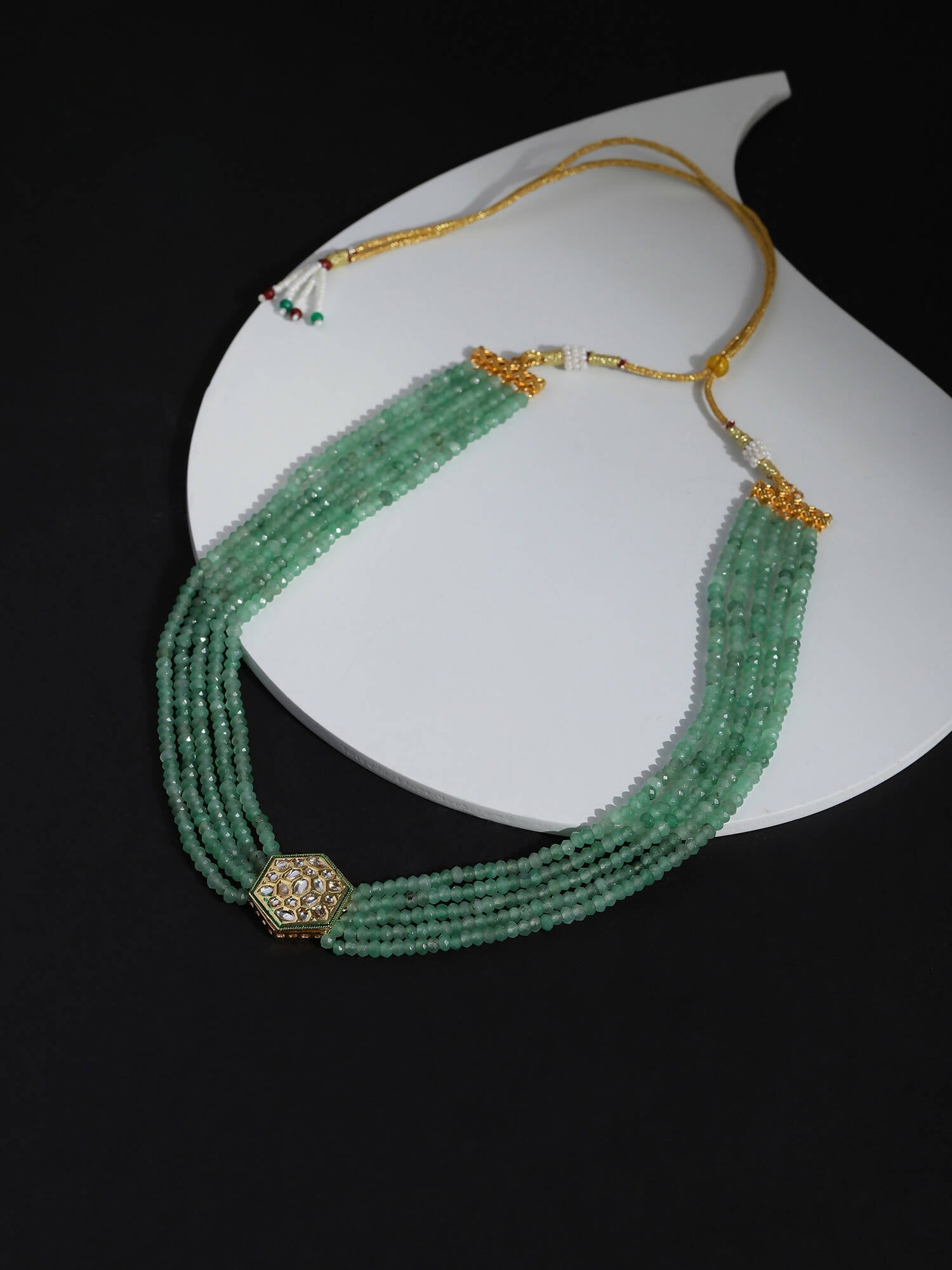 Green Gold-Toned Brass Gold-Polished Necklace - Ruby Raang | Grocsy