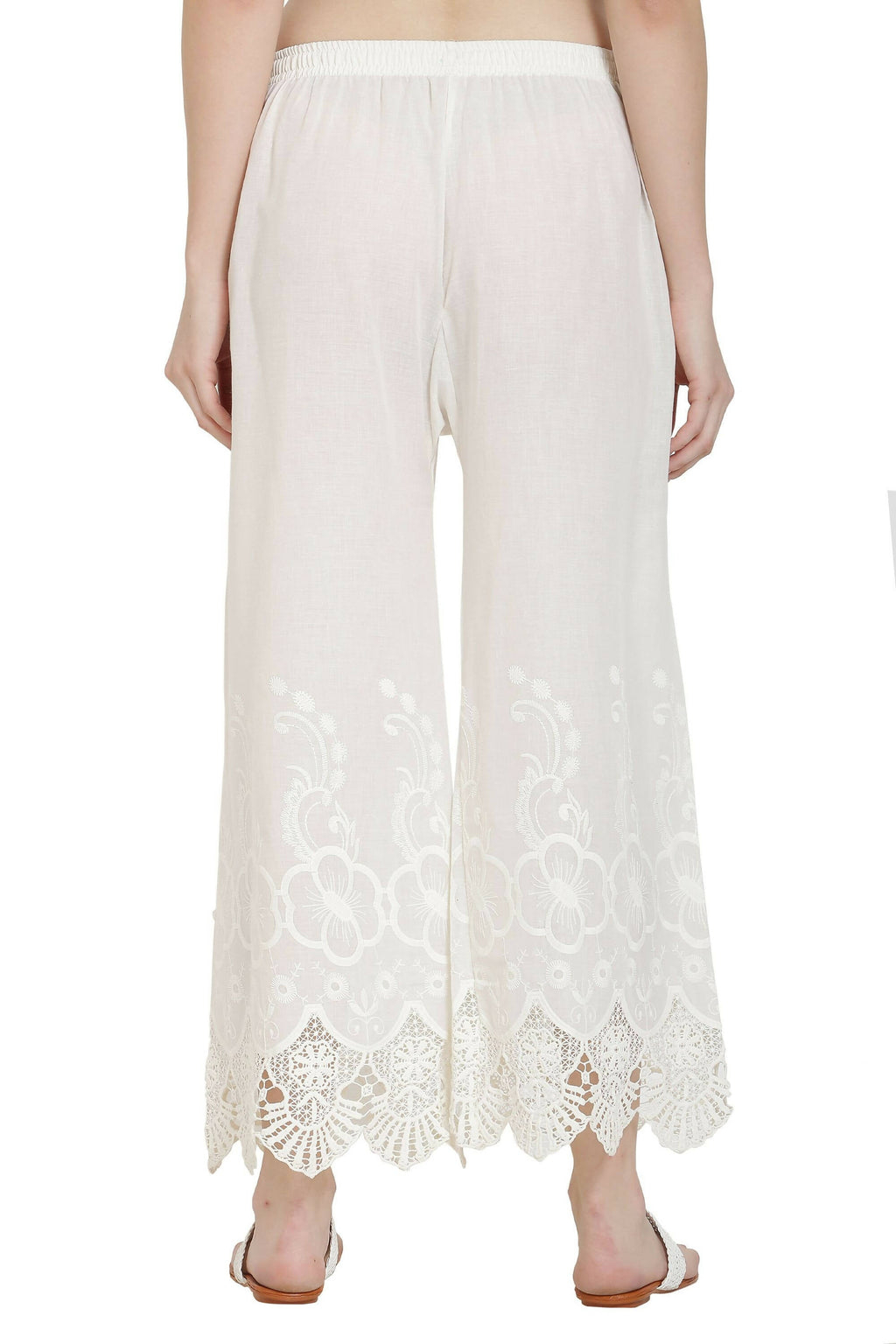 PAVONINE White Color Chikankari Lace Scalloped Hem Cotton Fabric Sharara | Grocsy