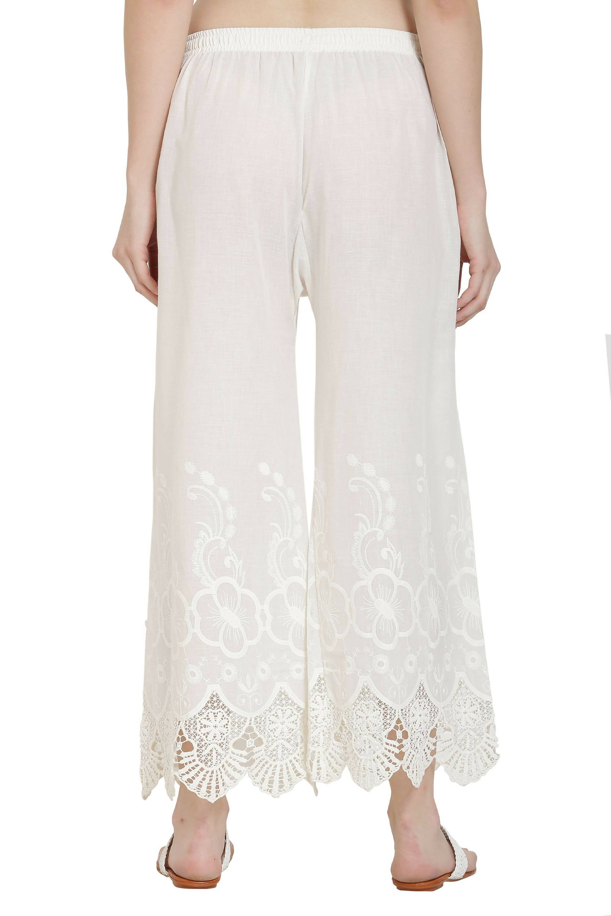 PAVONINE White Color Chikankari Lace Scalloped Hem Cotton Fabric Sharara | Grocsy