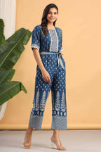 Juniper Women Indigo Rayon Printed Straight Jumpsuit | Grocsy
