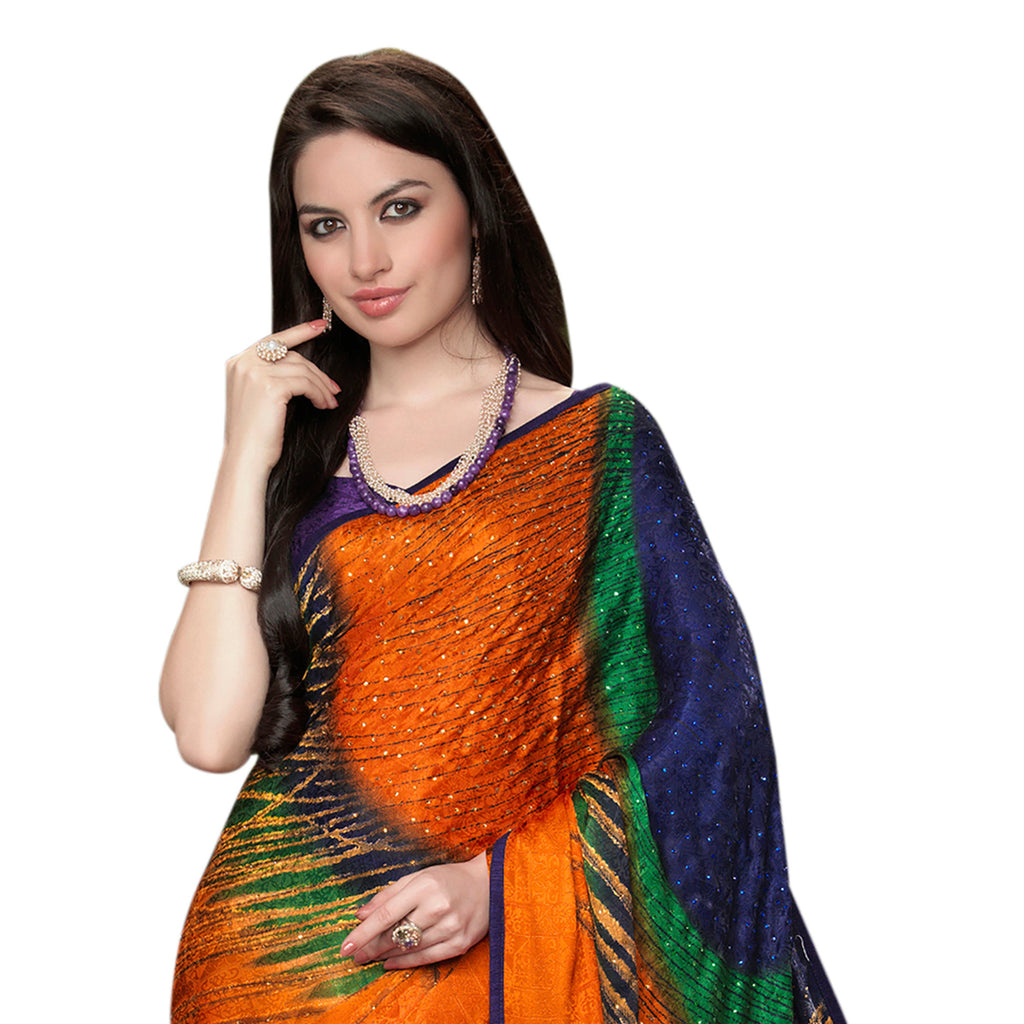 Vamika Multi Color Desinger China Chifon With Piping And Lace Saree | Grocsy