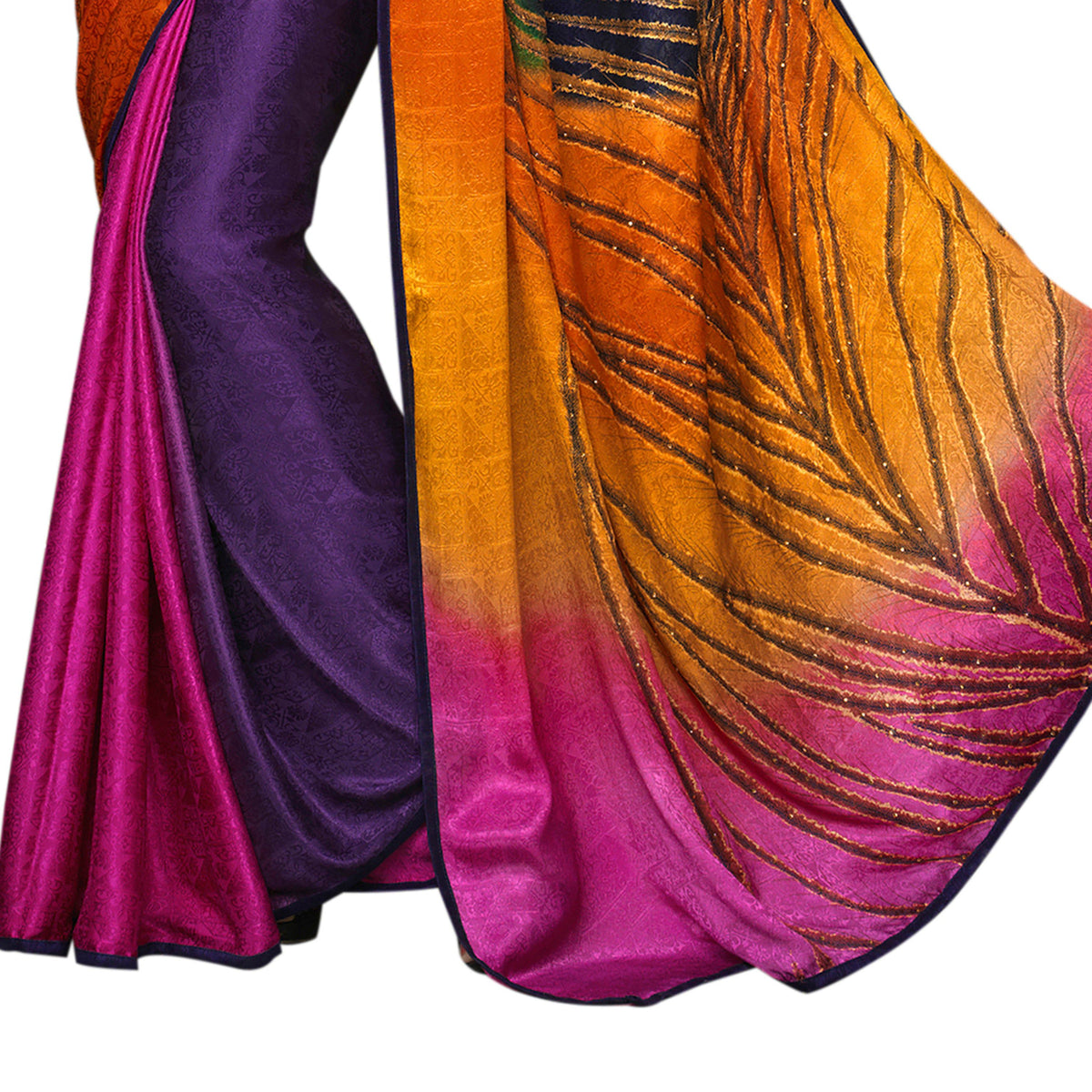 Vamika Multi Color Desinger China Chifon With Piping And Lace Saree | Grocsy