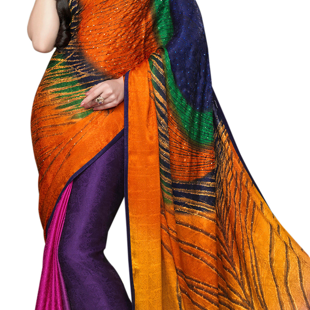 Vamika Multi Color Desinger China Chifon With Piping And Lace Saree | Grocsy