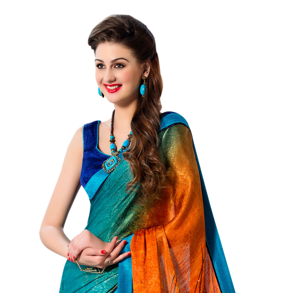 Vamika Multi Color Desinger China Chifon With Piping And Lace Saree | Grocsy