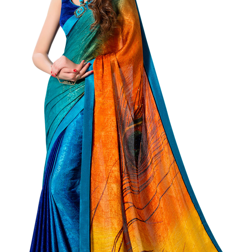 Vamika Multi Color Desinger China Chifon With Piping And Lace Saree | Grocsy