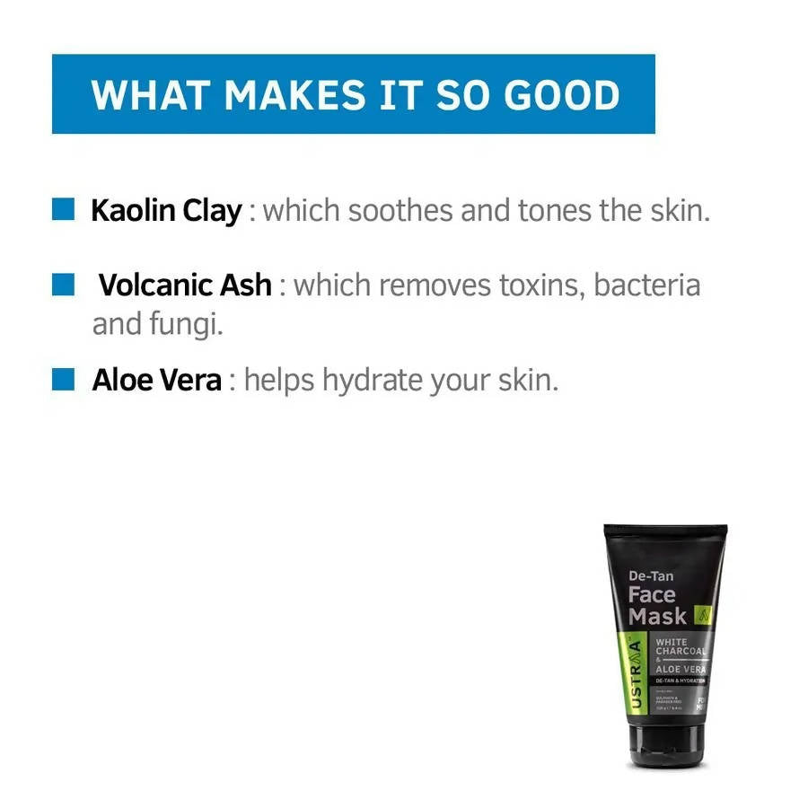 Ustraa Charcoal & Alove Vera De-Tan White Face Mask | Grocsy