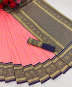 DEIANA'S Beautiful Designer Golden zari Soft Lichi Silk Saree - Peach | Grocsy