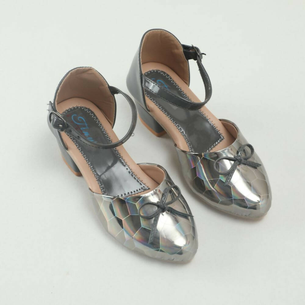 Tiny Bugs Girls Party Wear Ballerinas Heels - Dark Grey | Grocsy