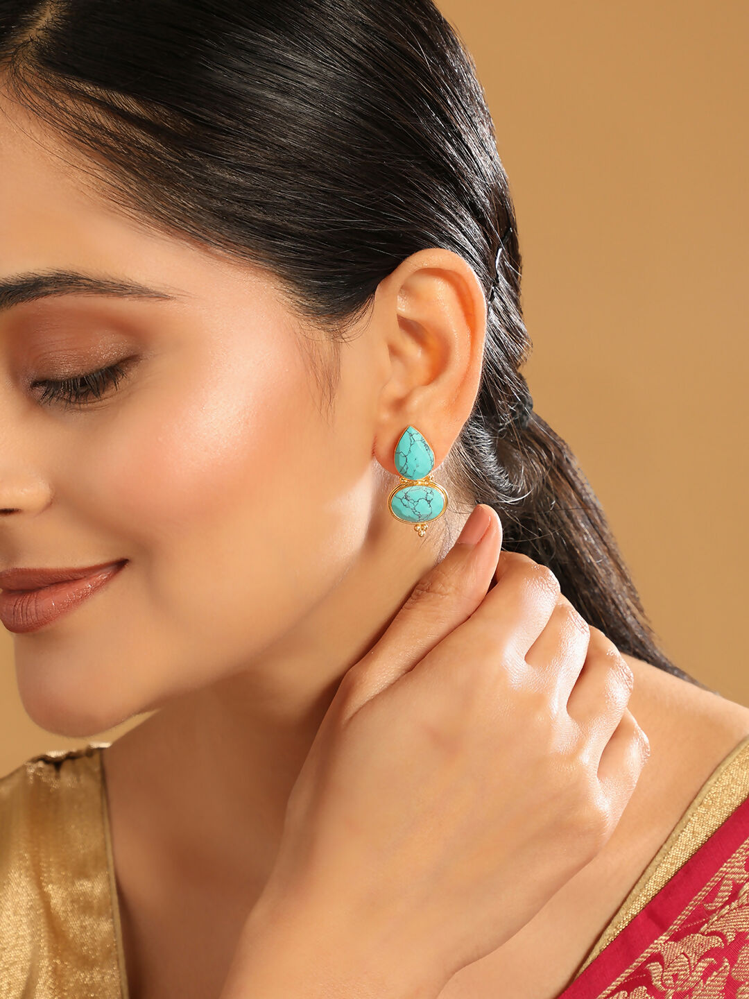 Nuyug 22K Gold Plated Turquoise Embrace Earrings | Grocsy