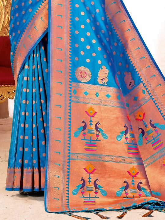 Shree Shyam Fashion Paithani Silk Blue Saree | Grocsy