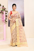 Piyari Fashion Women's Beige Embellished Cotton Blend Printed Saree | Grocsy