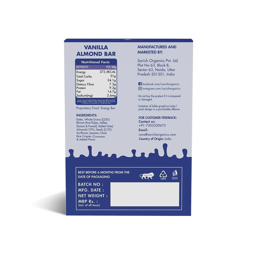 Sorich Organics Multigrain Energy Mini Bars Vanilla Almond | Grocsy