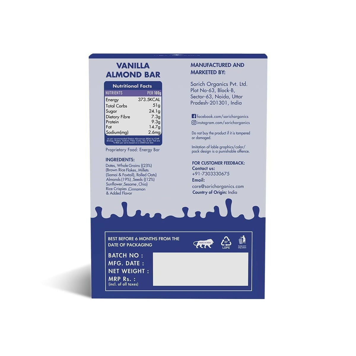 Sorich Organics Multigrain Energy Mini Bars Vanilla Almond | Grocsy