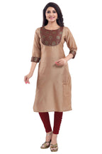 Snehal Creations Beige Cotton Silk Kurti Top | Grocsy
