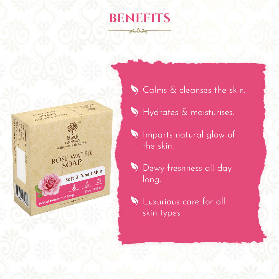 Khadi Essentials Rose Water Handmade Herbal Soap | Grocsy