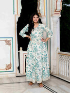 Miravan Women's Light Green Cotton Gotapatti And Lace Border Birds And Leaf Anarkali Kurta | Grocsy