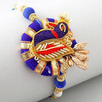Blue Peacock Zardosi Rakhi & Kaju Katli Box | Grocsy