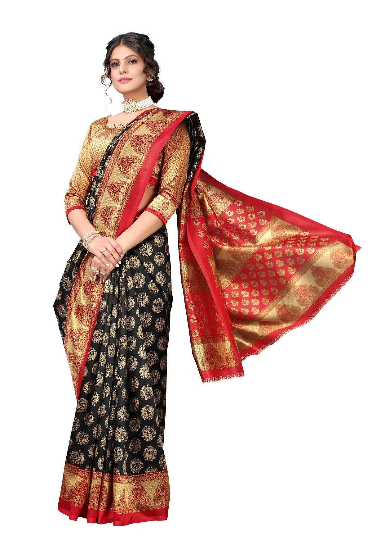 Vamika black Printed Art Silk Saree | Grocsy