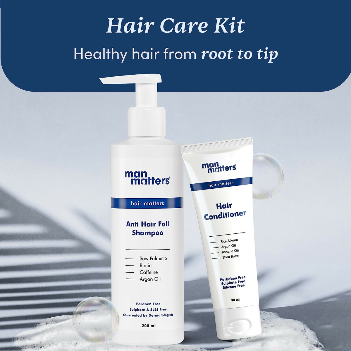Man Matters Anti Hair Fall Shampoo and Conditioner Combo - Helps in Deep Nourishment and Frizz Free Hair, Sulphate & Paraben Free | Grocsy