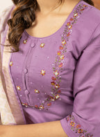 Prazu Fashion Lavender Marina Silk Thread Embroidered Kurta Set | Grocsy