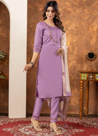 Prazu Fashion Lavender Marina Silk Thread Embroidered Kurta Set | Grocsy
