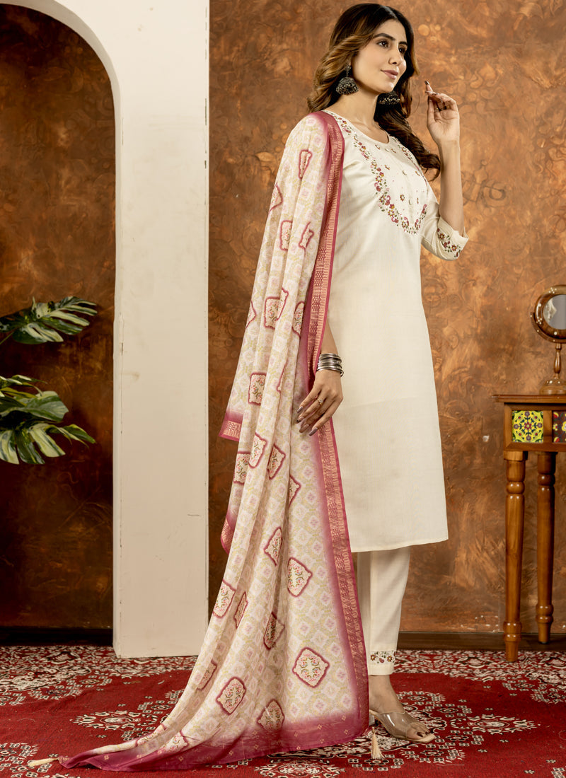 Prazu Fashion Off White Marina Silk Thread Embroidered Kurta Set | Grocsy
