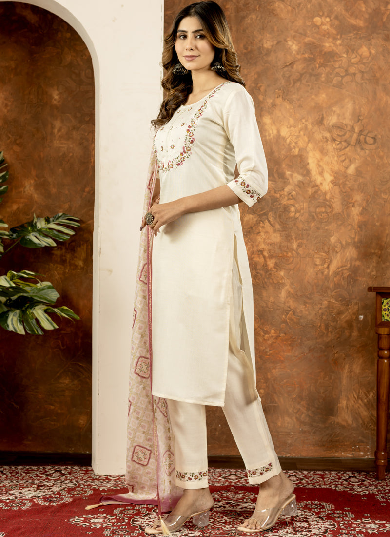 Prazu Fashion Off White Marina Silk Thread Embroidered Kurta Set | Grocsy