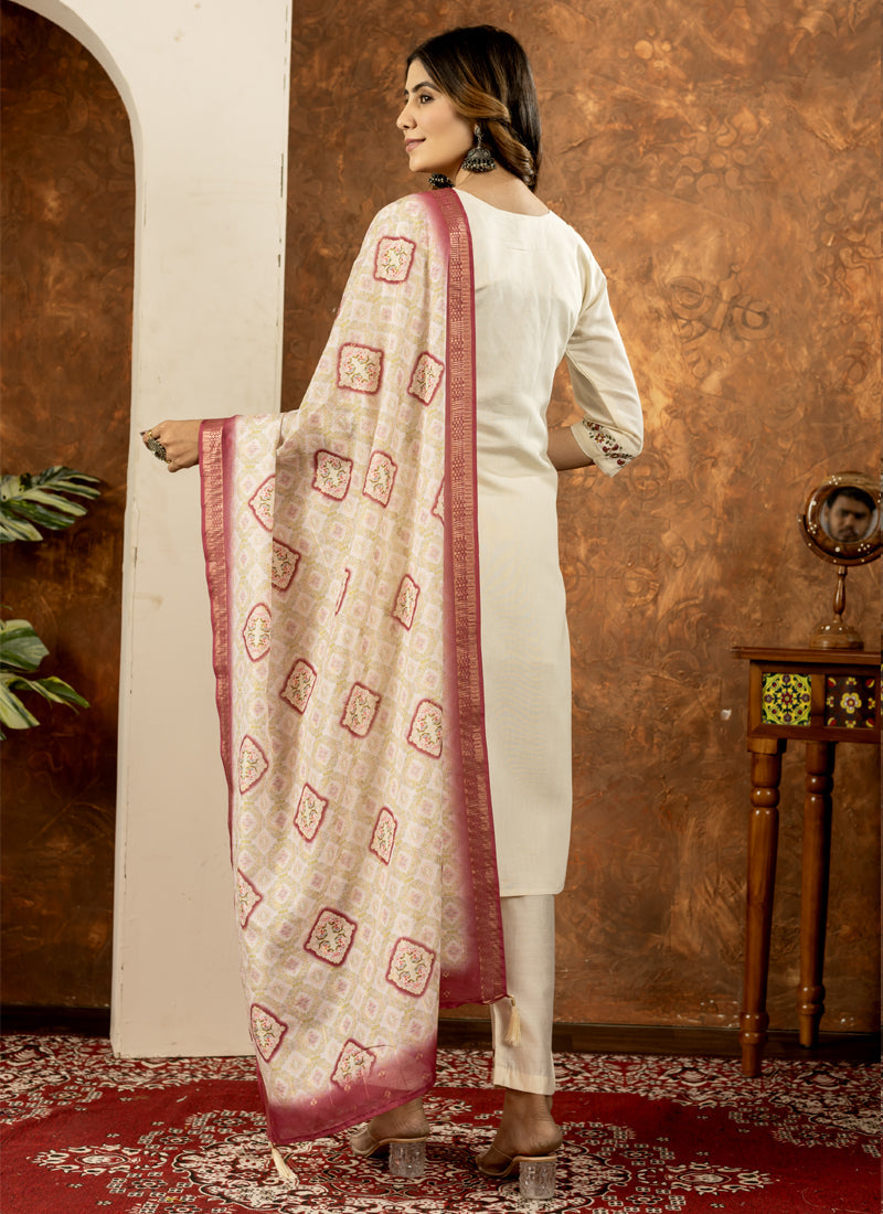 Prazu Fashion Off White Marina Silk Thread Embroidered Kurta Set | Grocsy