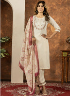 Prazu Fashion Off White Marina Silk Thread Embroidered Kurta Set | Grocsy